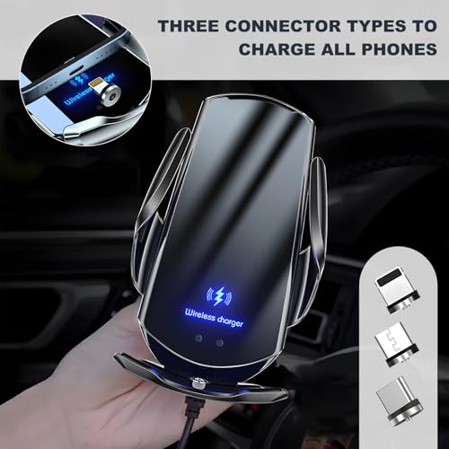 Wireless Car Charger, 15W Fast Charging Mount Electric Induction Car Phone Holder, Universal Auto-Clamping Magnetic Charger Air Vent Mount Bracket for Most Smartphones (Silver) - color: Silver