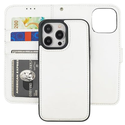 Bocasal Detachable Wallet Case Card Holder for iPhone 15 Pro Max White | RFID Blocking Kickstand Card Slots Holder PU Leather Magnetic Shockproof Wrist Strap Removable Flip Protective Cover 6.7 inch - color: White