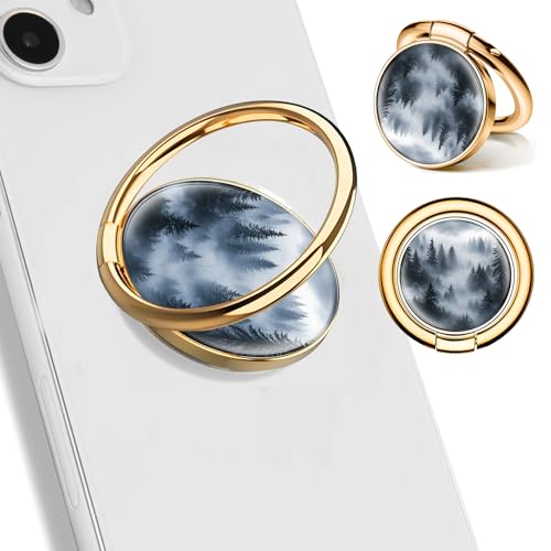 Cell Phone Ring Holder, Cute Phone Ring Grip Stand, 360°Rotation Funny Metal Kickstand Finger Grip Cute Foggy Forest - color: Cute Foggy Forest