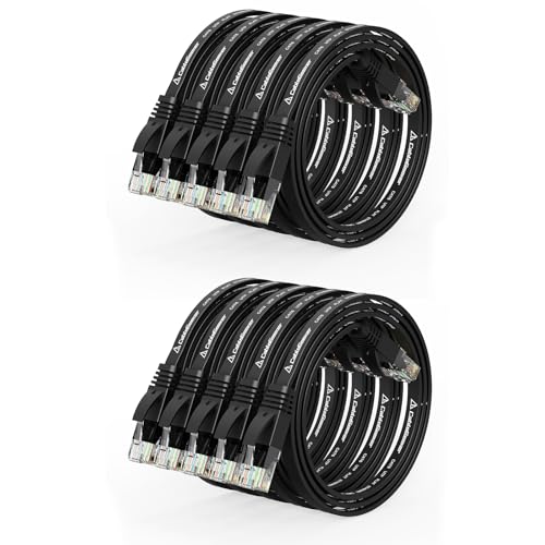 CableGeeker Cat 6 Flat Ethernet Cable 1ft 10Pack, 10Gbps, Black - color: Black-Flat, size: 1ft, style: 10 Pack