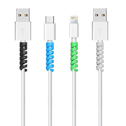 Jetec 12 Pcs Charging Cable Protector Silicone Spiral Charger Cable Saver - color: Gray, Black, Blue, Green