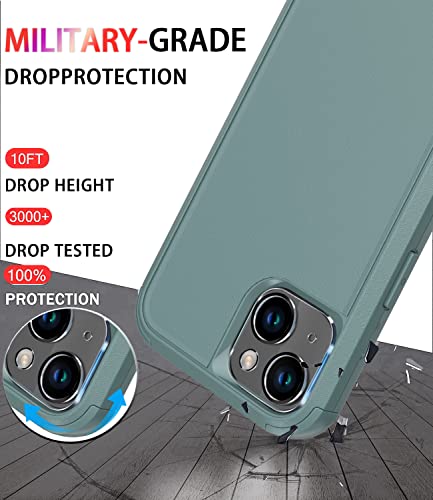 Diverbox for iPhone 14 Case [Shockproof] [Dropproof] [Tempered Glass Screen + Camera Lens Protector],Heavy Duty Protection Phone Case Cover for Apple iPhone 14 (Pine Green) - color: Pine Green-3in1
