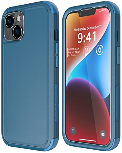 Diverbox for iPhone 14 Case [Shockproof] [Dropproof] [Tempered Glass Screen + Camera Lens Protector],Heavy Duty Protection Phone Case Cover for Apple iPhone 14 (Blue-3in1) - color: BLUE-3in1