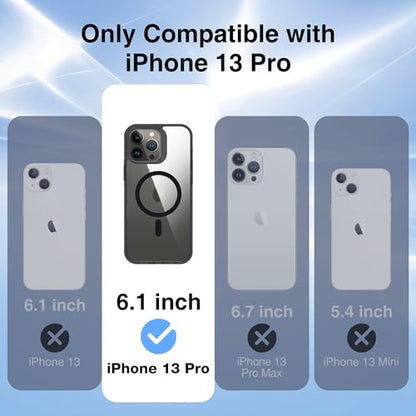 Supdeal Magnetic Clear Case for iPhone 13 Pro, [Compatible with MagSafe] [Non Slip Bumper & Not Yellowing] Military Grade Shockproof Transparent Silicone Phone Cover, 6.1", Black - color: Black, size: iPhone 13 Pro