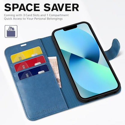 TUCCH Wallet Case for iPhone 13 (6.1") 2021, Flip Stand, Lake Blue | RFID Blocking, 3 Card Holders, Kickstand, PU Leather, Shockproof TPU Shell, Magnetic Closure, Protective Folio Cover - color: Blue (Light Blue)