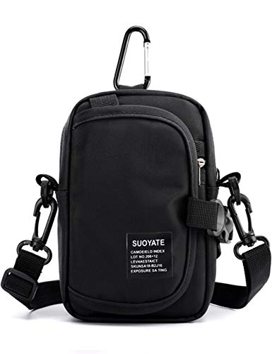 Lohol Multifunction Cell Phone Holster, One Shoulder Pouch with Carabiner, Outdoor Tactical Waist Belt Bag, Security Purse Crossbody Gadget Pocket for Smartphone Up to 6.5 inches - color: 1# Black