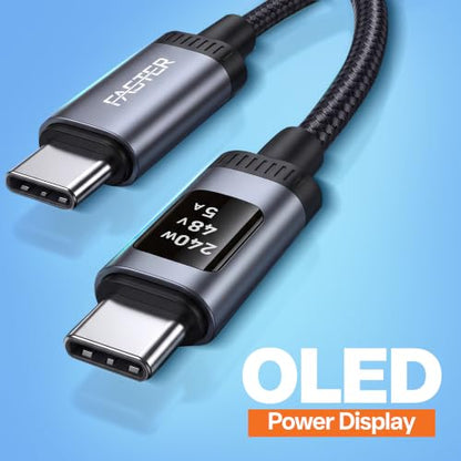 FASTER D8 USB-C to USB-C Cable with Real-time OLED Power Display, 3.9 ft