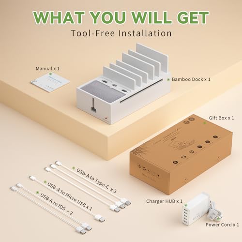 Pezin & Hulin Bamboo Charging Dock Station for Electronic Devices-White - color: White