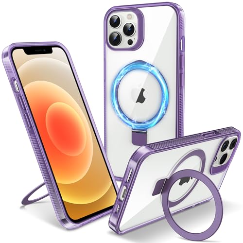 Magnetic Case for iPhone 12 Pro Max - [Built-in Invisible Stand] [Compatible with MagSafe] [Military Grade Drop Protection] Anti-Yellowing Hard Back Silicone Edge Cover, 6.7", Clear Purple - color: Clear Purple, size: iPhone 12 Pro Max 6.7''