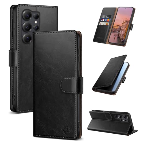 Wallet Case for Samsung Galaxy S25 Ultra, Black | RFID-Blocking Card Holder, Kickstand, Magnetic Closure, PU Leather Folio Flip Cover, Protective Women Men Cases - color: Black, size: Samsung Galaxy S25 Ultra