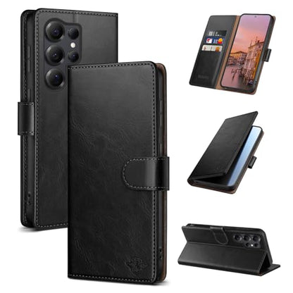 Wallet Case for Samsung Galaxy S25 Ultra, Black | RFID-Blocking Card Holder, Kickstand, Magnetic Closure, PU Leather Folio Flip Cover, Protective Women Men Cases - color: Black, size: Samsung Galaxy S25 Ultra