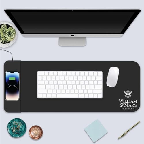 OTM Essentials College of William & Mary Classic Wireless Charging Cloth Desk Mat, Durable Office Supplies, Non-Slip Base, Quick Charging Wireless Desk Pad, Black - size: Classic- Charging, style: College of William & Mary