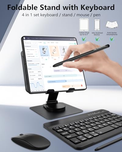 for Samsung Galaxy Z Fold 8 Ultra 7 6 5 All Fold Series Bluetooth Keyboard Stand Mouse & Pen Set, Portable Travel Wireless Keyboard Adjustable Foldable Aluminum Alloy Desk Holder for 4.7"-8.5" Tablets - color: Standard Base