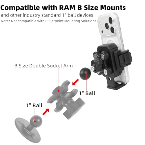 Universal Phone Holder Base for RAM Mounts B Size Double Socket Arm, 1" (25mm) Ball Mount with Vibration Dampener [Camera Friendly] [1s Lock & Release], Fits 4.7-7.2" Smartphones - style: 1" Ball Phone Holder