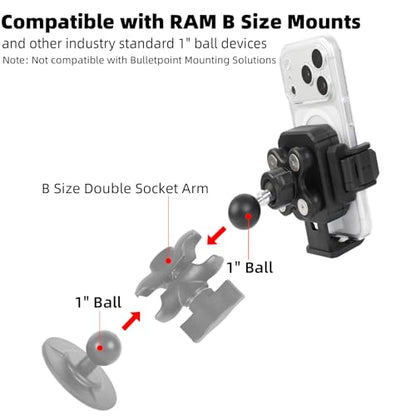 Universal Phone Holder Base for RAM Mounts B Size Double Socket Arm, 1" (25mm) Ball Mount with Vibration Dampener [Camera Friendly] [1s Lock & Release], Fits 4.7-7.2" Smartphones - style: 1" Ball Phone Holder