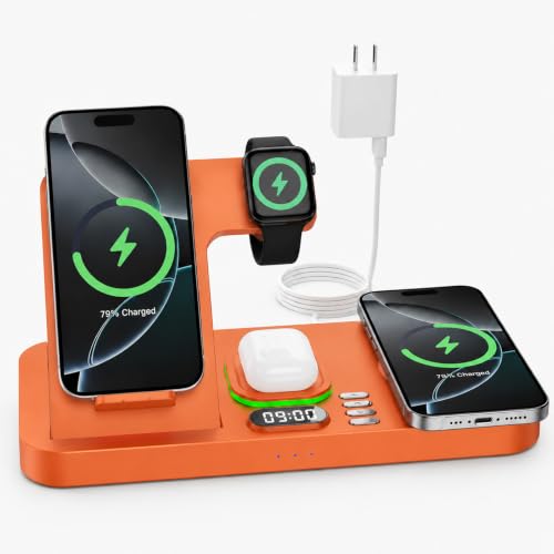 Dual Phone Foldable Wireless Charging Station for Apple, Couple&Family Use - color: Orange