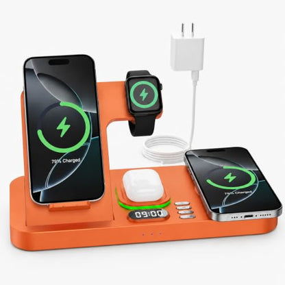 Dual Phone Foldable Wireless Charging Station for Apple, Couple&Family Use - color: Orange