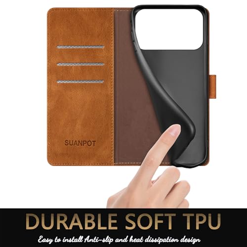 SUANPOT Compatible with iPhone 17 Pro 6.3" Wallet case with RFID Blocking Credit Card Holder,Flip Book PU Leather Protective Cover Women Men for Apple 17 Pro Phone case Light Coffee - color: Light Coffee, size: iPhone 17 Pro 6.3"