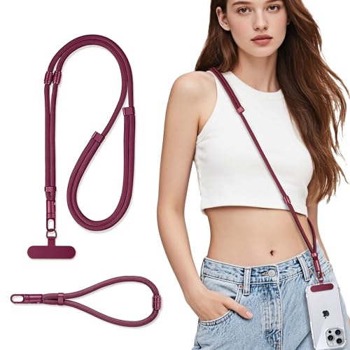3-IN-1 Phone Lanyard+Wrist Strap Kit, Adjustable Phone Strap Crossbody for iPhone and Most Smartphones - color: Burgundy