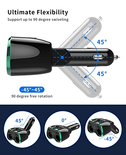 SUPERONE 180W 2-Socket Cigarette Lighter Splitter with QC3.0 & 20W PD USB C - color: Green