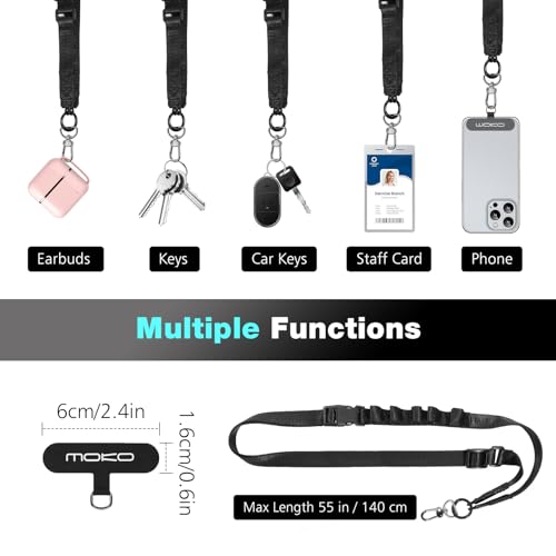 MoKo Adjustable Phone Lanyard Crossbody Strap with Detachable Quick Buckle - color: Black