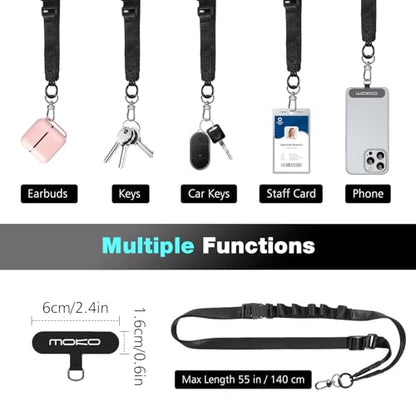 MoKo Adjustable Phone Lanyard Crossbody Strap with Detachable Quick Buckle - color: Black