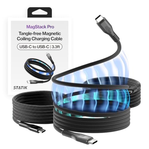Statik MagStack Pro USB C to USB C Coiling Magnetic Charging Cable,100W - color: Black, size: 3ft (3 Pack), style: USB-C to USB-C