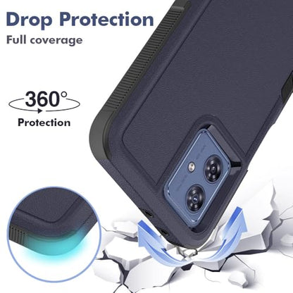 for Moto G54 Case Dual Layer Hard Shockproof Protective Case with Tempered Glass Screen Protector Heavy Duty Hybrid Full Body Anti-Scratch Anti-Slip Phone Cover Deep Blue - color: Moto G54 - Deep Blue