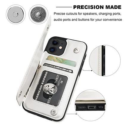 ONETOP for iPhone 12 & iPhone 12 Pro Wallet Case with Card Holder,White | Kickstand,ID/Cash Holder,Case Wallet with Card Slots,Double Magnetic Clasp,Durable PU Leather Shockproof Cover for Women Men - color: White