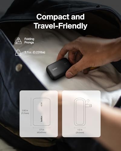 Belkin 42W Dual Port USB C and USB A Charger Block, Fast Charging - color: Black