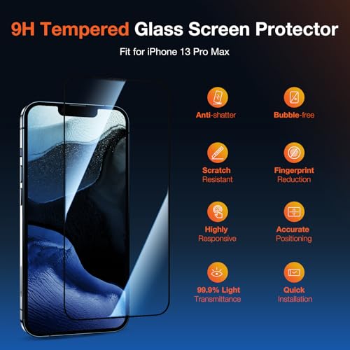KUZOOM 2Pack HD 9H+ Tempered Glass Screen Protector for iPhone 13 Pro Max - color: Transparent 13Pro Max