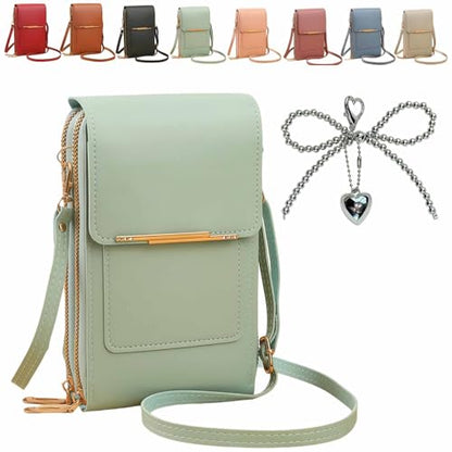 Anti-theft leather bag, Women's Touch Screen Mobile Phone Messenger bag, RFID Block Mobile Phone Purse - color: Mint Green