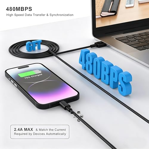 iPhone Charger,[MFi Certified] 2Pack 6FT Lightning Cable Data Sync Charging Cords With 2Pack USB Wall Charger Travel Plug Adapter Compatible with iPhone 14/13/12/11/Mini/XS/Max/XR/X/8/7/SE - color: Black