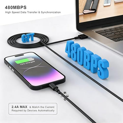 iPhone Charger,[MFi Certified] 2Pack 6FT Lightning Cable Data Sync Charging Cords With 2Pack USB Wall Charger Travel Plug Adapter Compatible with iPhone 14/13/12/11/Mini/XS/Max/XR/X/8/7/SE - color: Black