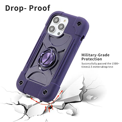 MARKILL Compatible with iPhone 14 Pro Case 6.1 Inch with Built-in Ring Stand, Military Grade Drop Protection Full Body Rugged Heavy Duty Case 3 in 1 Protective Durable Cover - color: Deep Purple, size: iPhone 14 Pro 6.1"