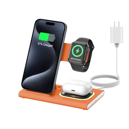 3 in 1 Foldable Charging Station for Apple Wireless Charger - color: Orange