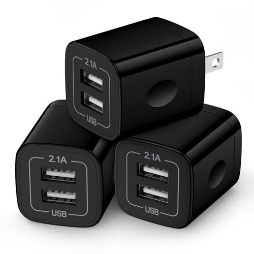 Wall Charger Block,2.1A/5V Dual Port USB Wall Plug Power USB Adapter Plug - color: Black