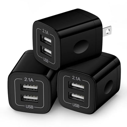 Wall Charger Block,2.1A/5V Dual Port USB Wall Plug Power USB Adapter Plug - color: Black