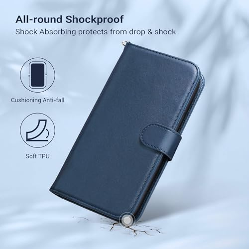 ULAK Compatible with iPhone 15 Pro Max Wallet Case, Blue | for Women with Credit Card Holders, Designed Flip PU Leather Kickstand Shockproof Protective Cover - color: Navy Blue, size: iPhone 15 Pro Max - 6.7 inch