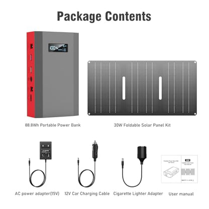 Portable Solar Power Bank with AC Outlet 65W 110V External Battery Pack - color: Red Black