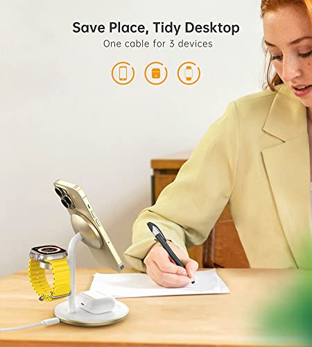 3 in 1 Magnetic Wireless Charging Station for Apple Devices,15W for Magsafe - color: Gold
