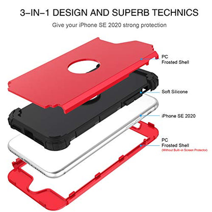 BENTOBEN for iPhone SE 2022 Case, Phone Case iPhone SE 2020, Heavy Duty 3 in 1 Full Body Rugged Shockproof Hybrid Hard PC Soft Rubber Bumper Drop Protective Girls Women Boy Men Covers, Red/Black - color: Black/Red
