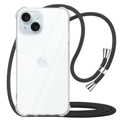 for iPhone 15 Clear Case Adjustable Shoulder Neck Lanyard Crossbody Strap Phone Cover Women Girls Soft Slim Thin Bumper Shockproof Protective Mobile Case for iPhone 15 - Black - size: for iPhone 15