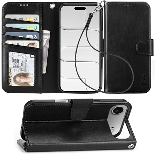 Arae Compatible with iPhone Air Case Wallet with Card Holder, Wristlet Strap Wallet Flip Cover for iPhone Air 6.5 inch Men/Women, RFID Blocking, Kickstand, Black - color: Black, size: iPhone Air 6.3 inch