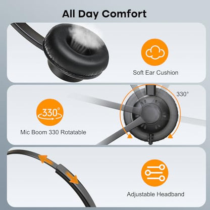 MAIRDI Phone Headset with 2.5mm & 3.5mm Connector for Deskphone Cell Phone PC Laptop, Mono Call Center Office Headset with Noise Cancelling Microphone