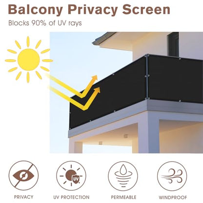 SUNNY GUARD 3' x 10' Balcony Privacy Screen, HDPE Patio Railing Cover Fence - color: Black, size: 0 3' x 1 0'