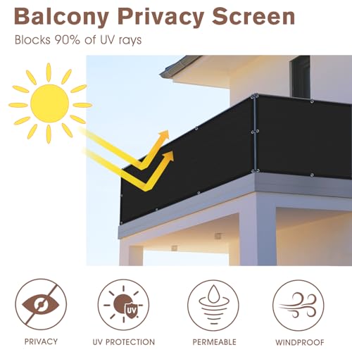SUNNY GUARD 3' x 16' Balcony Privacy Screen, HDPE Patio Railing Cover Fence - color: Black, size: 0 3' x 1 6'