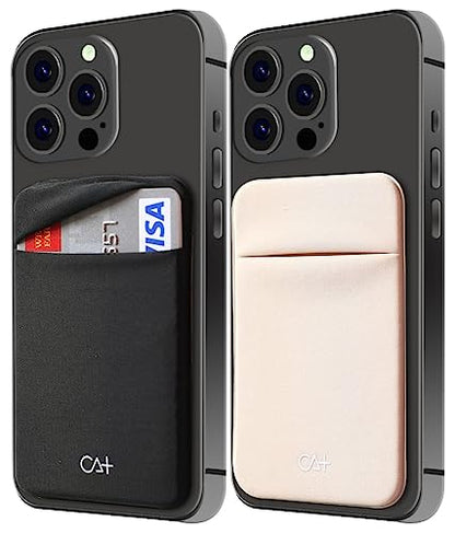 2 Pack Cell Phone Wallet Credit Card Holder for Back of Case Stick On Sticky Wallet Sleeves Adhesive Pouch Lid Secure Pocket for iPhone, for Galaxy and Androids - Black + Gold - color: Black+Gold