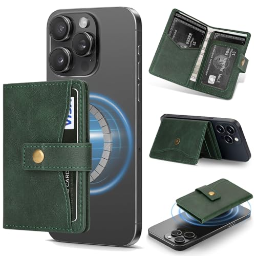 Ultra-Thin Magnetic Wallet and Card Holder (Green) | Compatible with All Magnetic Protective Case,Premium PU leather, stand function, 6 card slots; Fits iPhone17/16/15/14series - color: Green