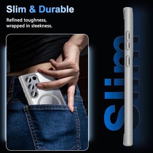 Hensinple for Samsung Galaxy S22 Ultra Case Magnetic, Galaxy S22 Ultra Phone Case Wireless Charging, Clear Hard Back Shockproof Cover Case 6.8 Inch, Gray - color: Gray-S22 Ultra, size: Galaxy S22 Ultra 6.8 inch